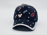 "LOVE,RED LIPS" BLING STONE BASEBALL CAP WHOLESALE BY DOZEN(12PCS)