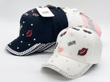 "LOVE,RED LIPS" BLING STONE BASEBALL CAP WHOLESALE BY DOZEN(12PCS)