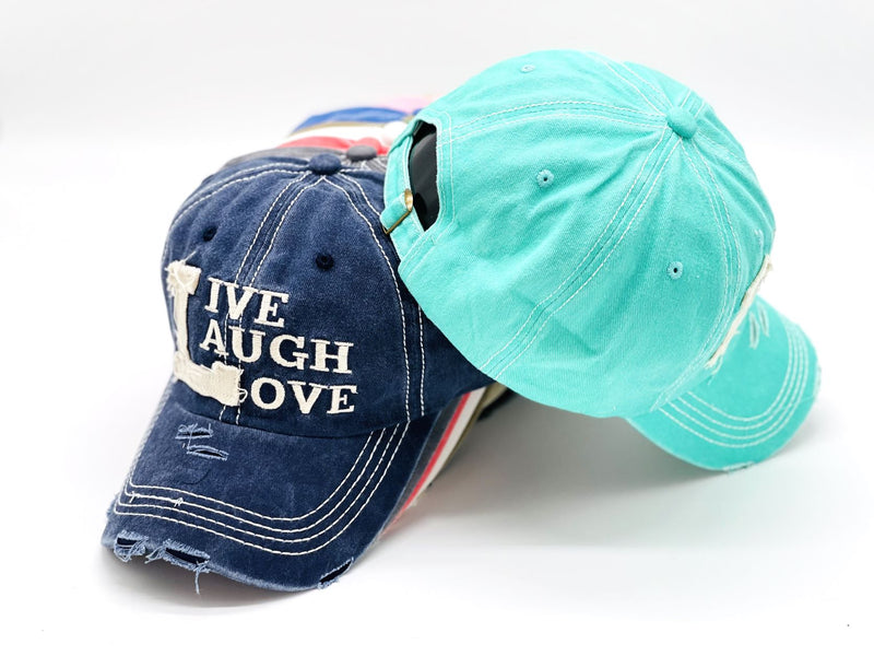 "Live Laugh Love" DISTRESSED BASEBALL CAP WHOLESALE BY DOZEN(12PCS)