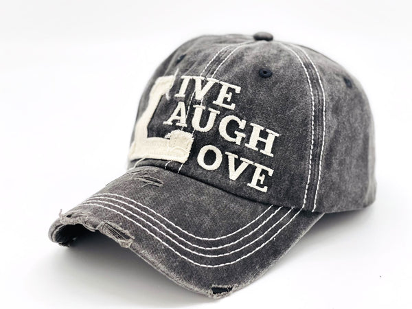 "Live Laugh Love" DISTRESSED BASEBALL CAP WHOLESALE BY DOZEN(12PCS)