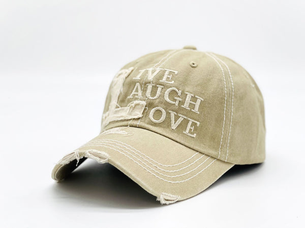 "Live Laugh Love" DISTRESSED BASEBALL CAP WHOLESALE BY DOZEN(12PCS)