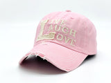 "Live Laugh Love" DISTRESSED BASEBALL CAP WHOLESALE BY DOZEN(12PCS)