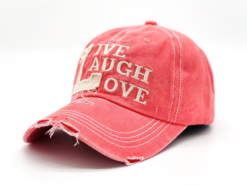 "Live Laugh Love" DISTRESSED BASEBALL CAP WHOLESALE BY DOZEN(12PCS)