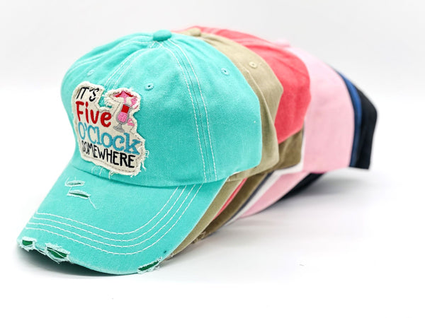 "It's Five O'clock Somewhere" DISTRESSED BASEBALL CAP WHOLESALE BY DOZEN(12PCS)