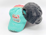 "It's Five O'clock Somewhere" DISTRESSED BASEBALL CAP WHOLESALE BY DOZEN(12PCS)