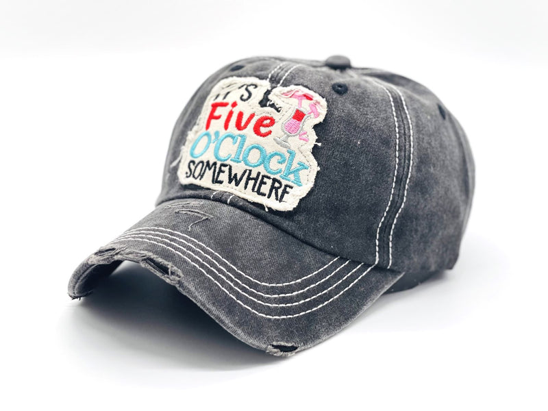 "It's Five O'clock Somewhere" DISTRESSED BASEBALL CAP WHOLESALE BY DOZEN(12PCS)