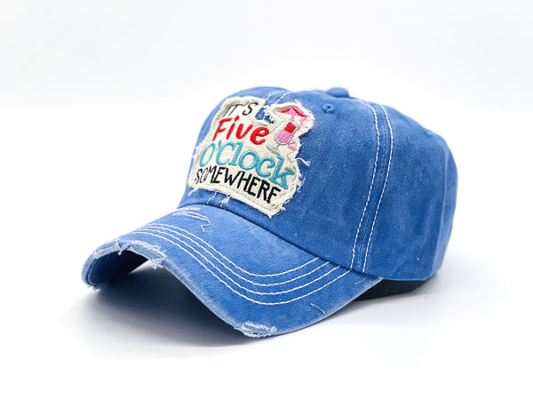 "It's Five O'clock Somewhere" DISTRESSED BASEBALL CAP WHOLESALE BY DOZEN(12PCS)