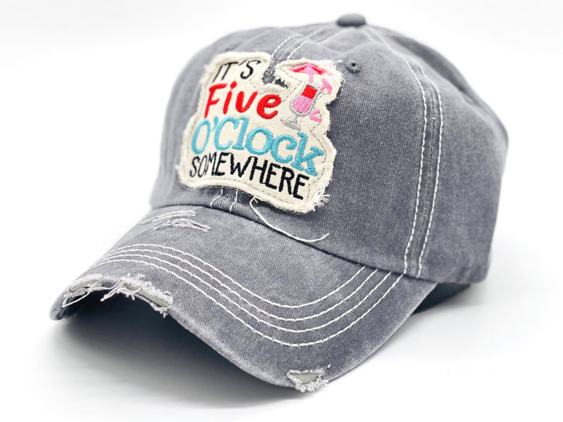 "It's Five O'clock Somewhere" DISTRESSED BASEBALL CAP WHOLESALE BY DOZEN(12PCS)