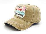 "It's Five O'clock Somewhere" DISTRESSED BASEBALL CAP WHOLESALE BY DOZEN(12PCS)