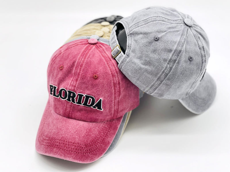 "Florida" DISTRESSED BASEBALL CAP WHOLESALE BY DOZEN(12PCS)