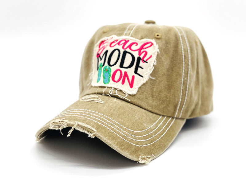 "Beach Mode On" DISTRESSED BASEBALL CAP WHOLESALE BY DOZEN(12PCS)