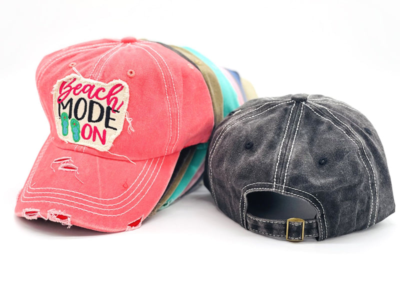 "Beach Mode On" DISTRESSED BASEBALL CAP WHOLESALE BY DOZEN(12PCS)