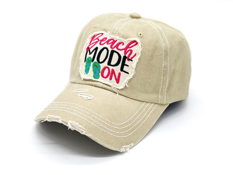 "Beach Mode On" DISTRESSED BASEBALL CAP WHOLESALE BY DOZEN(12PCS)