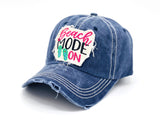 "Beach Mode On" DISTRESSED BASEBALL CAP WHOLESALE BY DOZEN(12PCS)