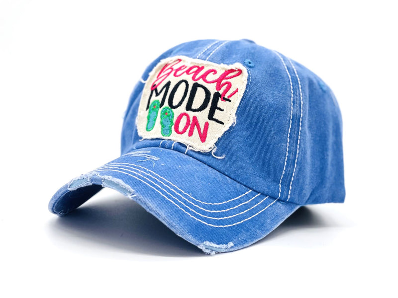 "Beach Mode On" DISTRESSED BASEBALL CAP WHOLESALE BY DOZEN(12PCS)