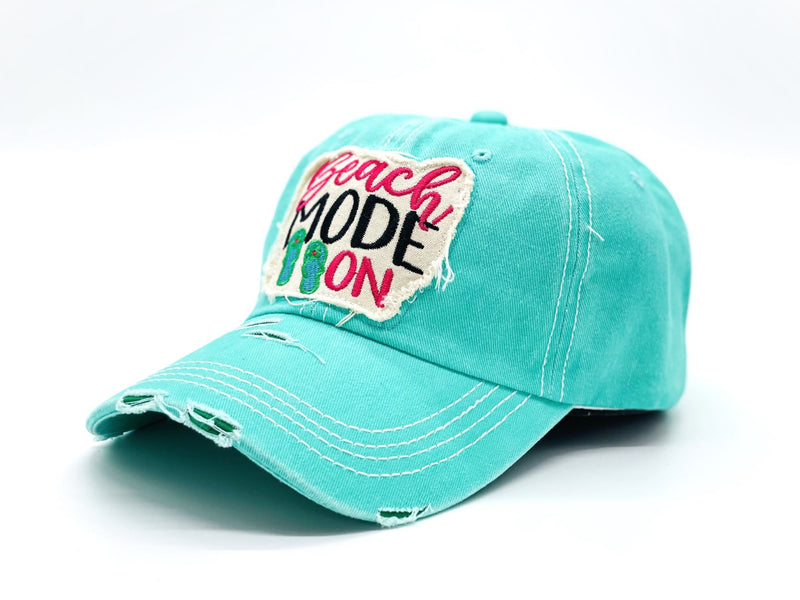 "Beach Mode On" DISTRESSED BASEBALL CAP WHOLESALE BY DOZEN(12PCS)