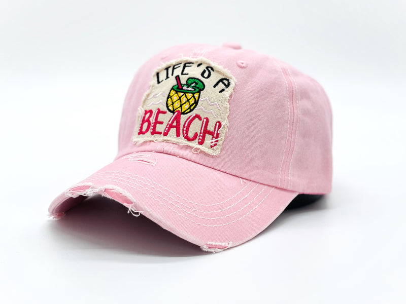 "Life's A Beach" DISTRESSED VINTAGE BASEBALL CAP WHOLESALE BY DOZEN(12PCS)