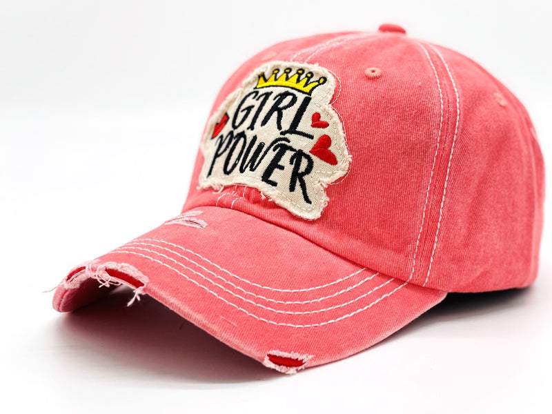 "Girl Power" DISTRESSED BASEBALL CAP WHOLESALE BY DOZEN(12PCS)