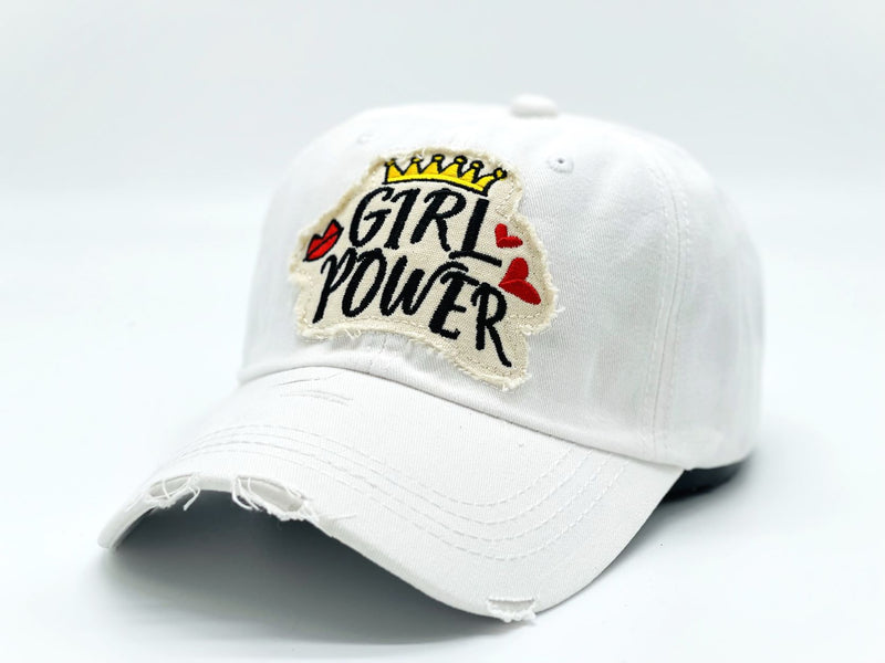 "Girl Power" DISTRESSED BASEBALL CAP WHOLESALE BY DOZEN(12PCS)