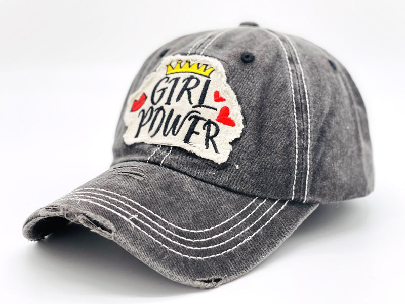 "Girl Power" DISTRESSED BASEBALL CAP WHOLESALE BY DOZEN(12PCS)