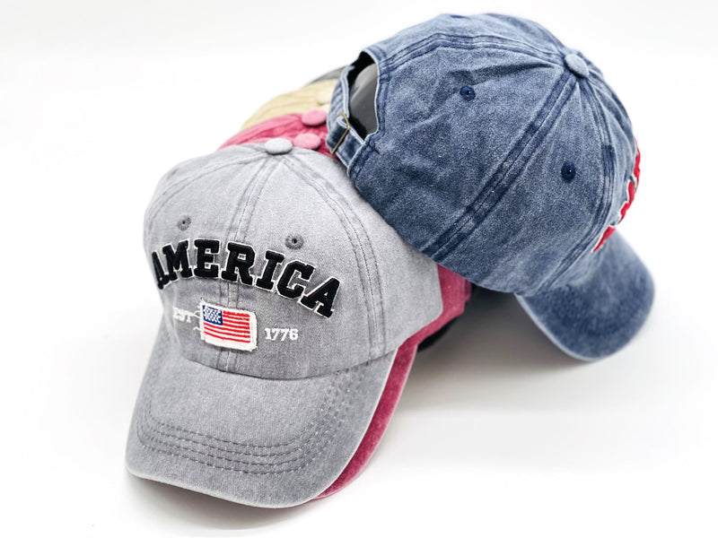 "America" DISTRESSED BASEBALL CAP WHOLESALE BY DOZEN(12PCS)