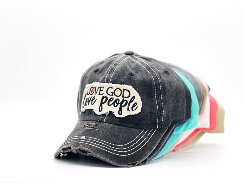 "Love God Love People" DISTRESSED BASEBALL CAP WHOLESALE BY DOZEN(12PCS)