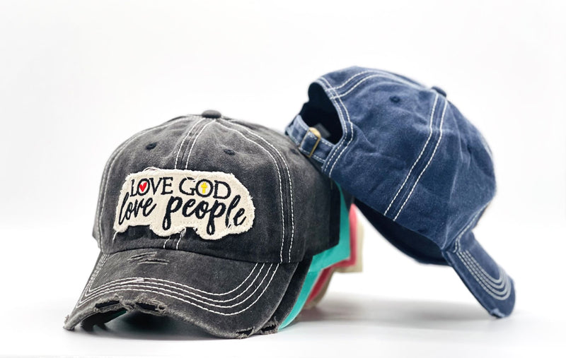 "Love God Love People" DISTRESSED BASEBALL CAP WHOLESALE BY DOZEN(12PCS)