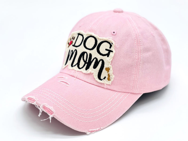 "Dog Mom" DISTRESSED BASEBALL CAP WHOLESALE BY DOZEN(12PCS)