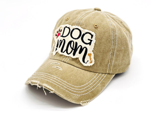 "Dog Mom" DISTRESSED BASEBALL CAP WHOLESALE BY DOZEN(12PCS)