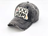 "Dog Mom" DISTRESSED BASEBALL CAP WHOLESALE BY DOZEN(12PCS)