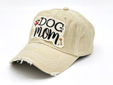 "Dog Mom" DISTRESSED BASEBALL CAP WHOLESALE BY DOZEN(12PCS)