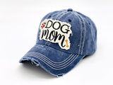 "Dog Mom" DISTRESSED BASEBALL CAP WHOLESALE BY DOZEN(12PCS)