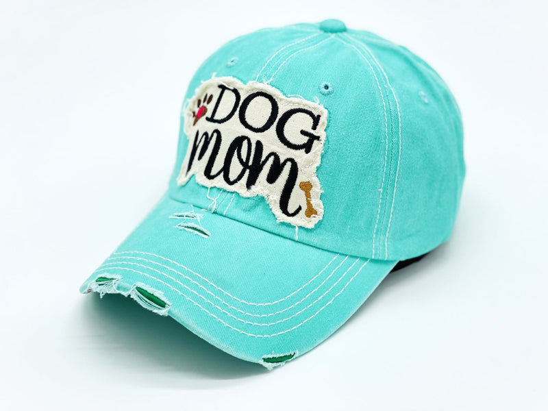 "Dog Mom" DISTRESSED BASEBALL CAP WHOLESALE BY DOZEN(12PCS)