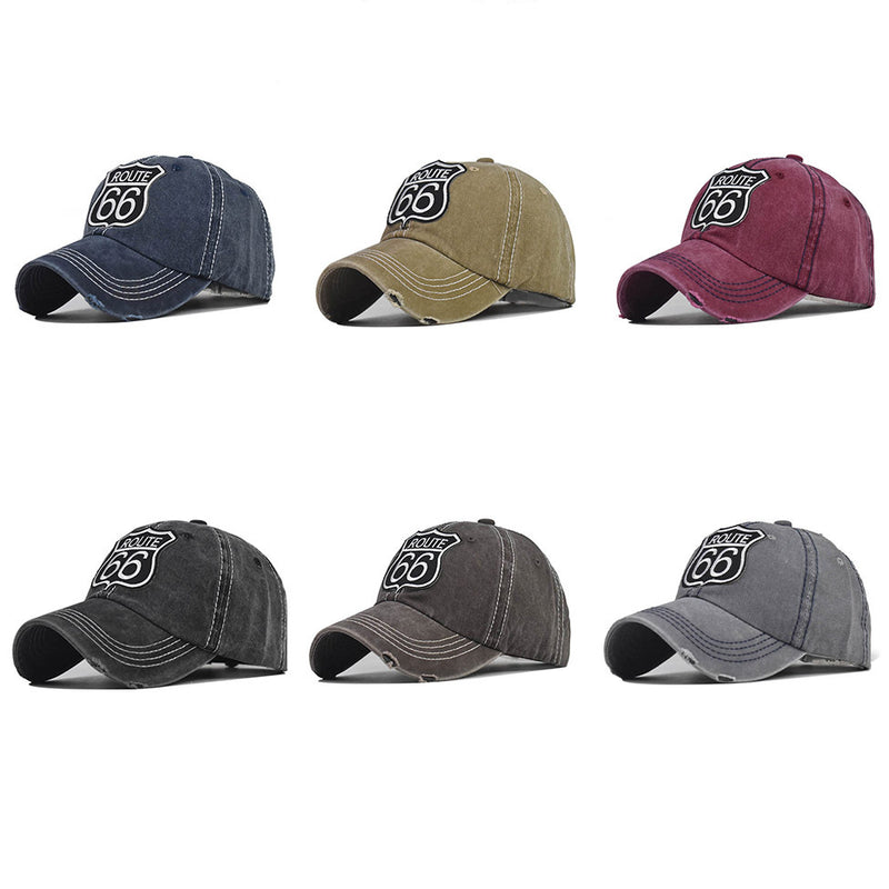 "Route 66" DISTRESSED BASEBALL CAP wholesale BY DOZEN(12PCS)