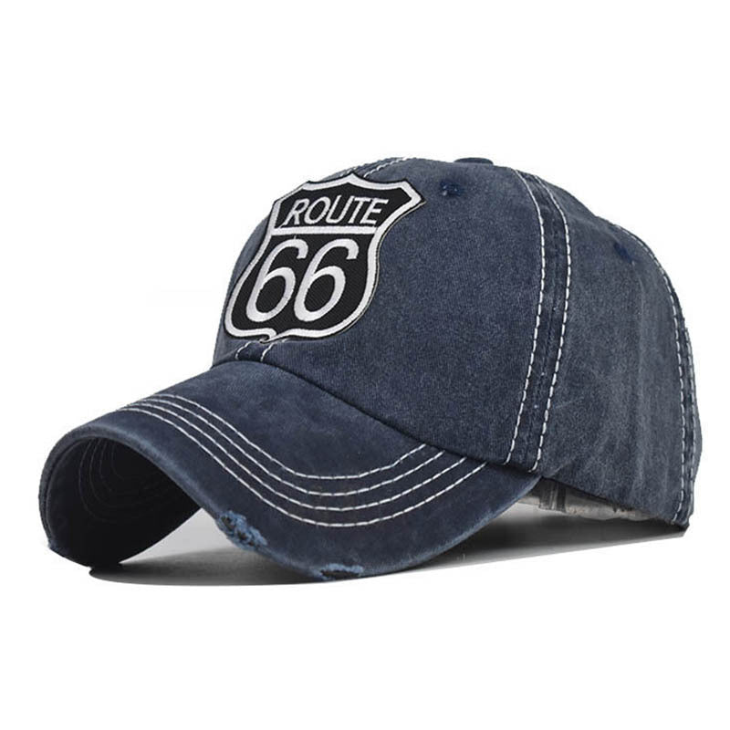 "Route 66" DISTRESSED BASEBALL CAP wholesale BY DOZEN(12PCS)