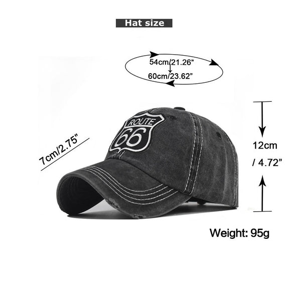 "Route 66" DISTRESSED BASEBALL CAP wholesale BY DOZEN(12PCS)