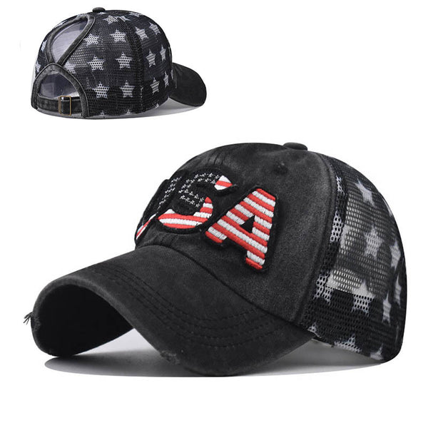 "USA" VENTED DISTRESSED BASEBALL CAP wholesale BY DOZEN(12PCS)