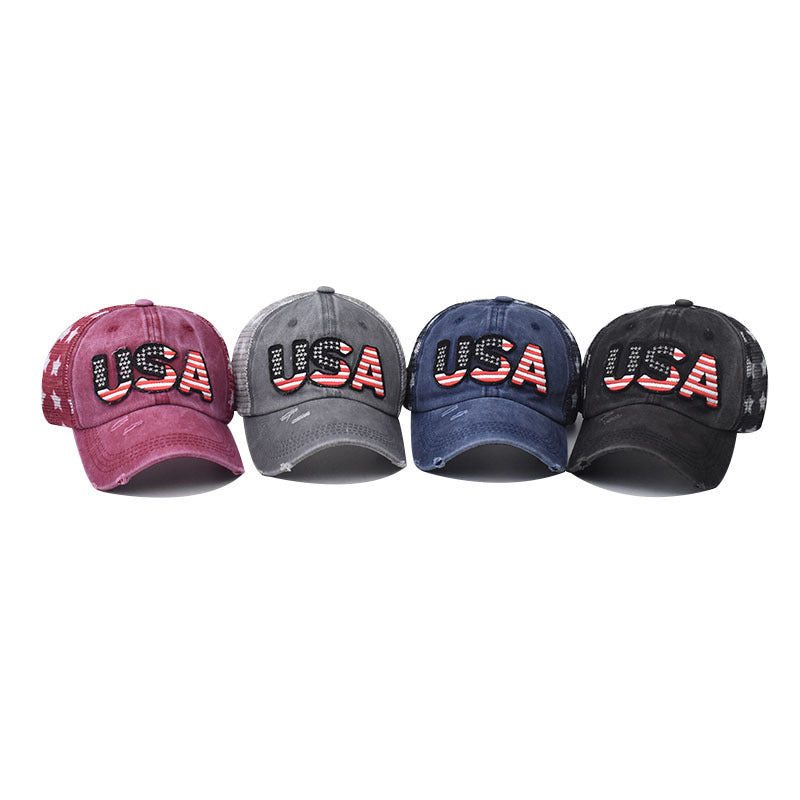 "USA" VENTED DISTRESSED BASEBALL CAP wholesale BY DOZEN(12PCS)