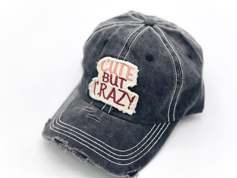 "Cute but Crazy" DISTRESSED BASEBALL CAP wholesale BY DOZEN(12PCS)