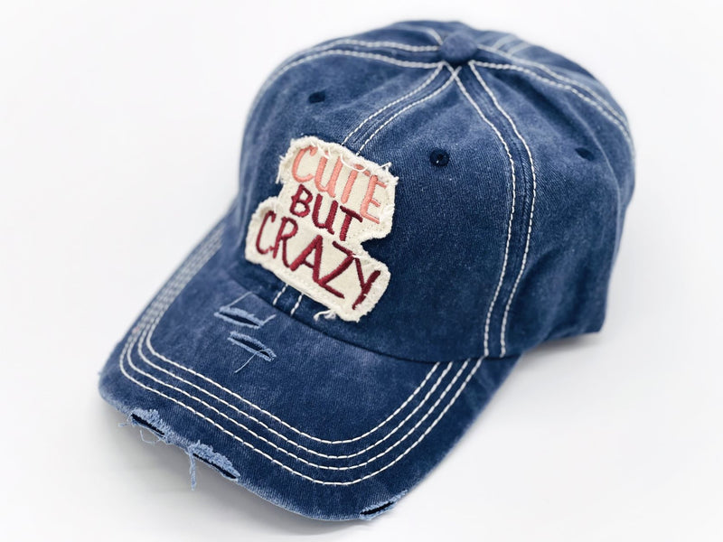 "Cute but Crazy" DISTRESSED BASEBALL CAP wholesale BY DOZEN(12PCS)