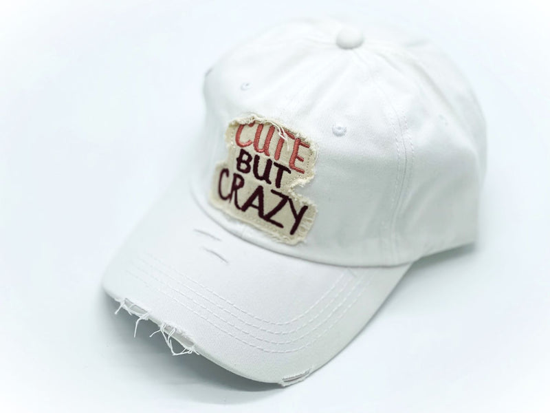 "Cute but Crazy" DISTRESSED BASEBALL CAP wholesale BY DOZEN(12PCS)