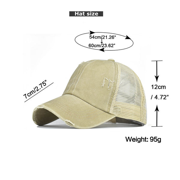 "ponytail" VENTED DISTRESSED BASEBALL CAP wholesale BY DOZEN(12PCS)