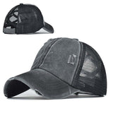 "ponytail" VENTED DISTRESSED BASEBALL CAP wholesale BY DOZEN(12PCS)