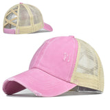 "ponytail" VENTED DISTRESSED BASEBALL CAP wholesale BY DOZEN(12PCS)