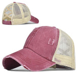 "ponytail" VENTED DISTRESSED BASEBALL CAP wholesale BY DOZEN(12PCS)