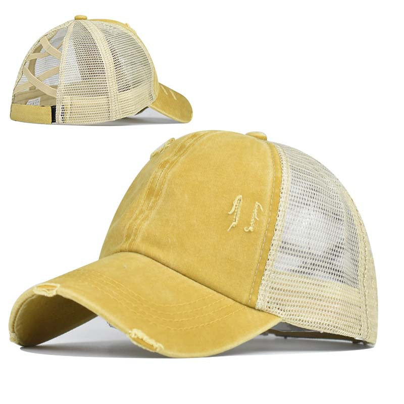 "ponytail" VENTED DISTRESSED BASEBALL CAP wholesale BY DOZEN(12PCS)