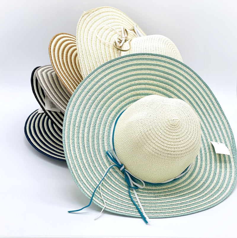 "Double Strips" wide brim women's sun hat wholesale